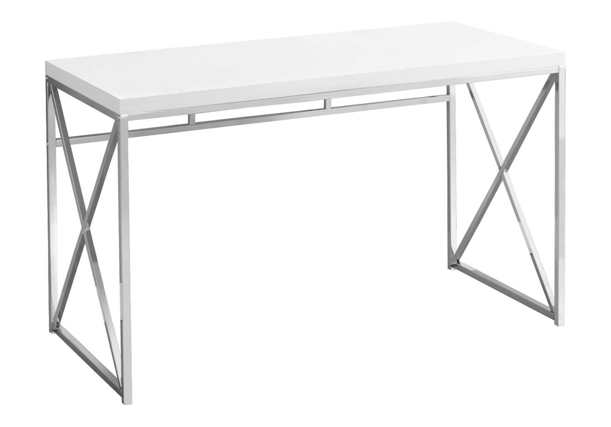Computer Desk, Home Office, Laptop, Work, Metal, Laminate, Glossy White, Chrome, Contemporary, Modern