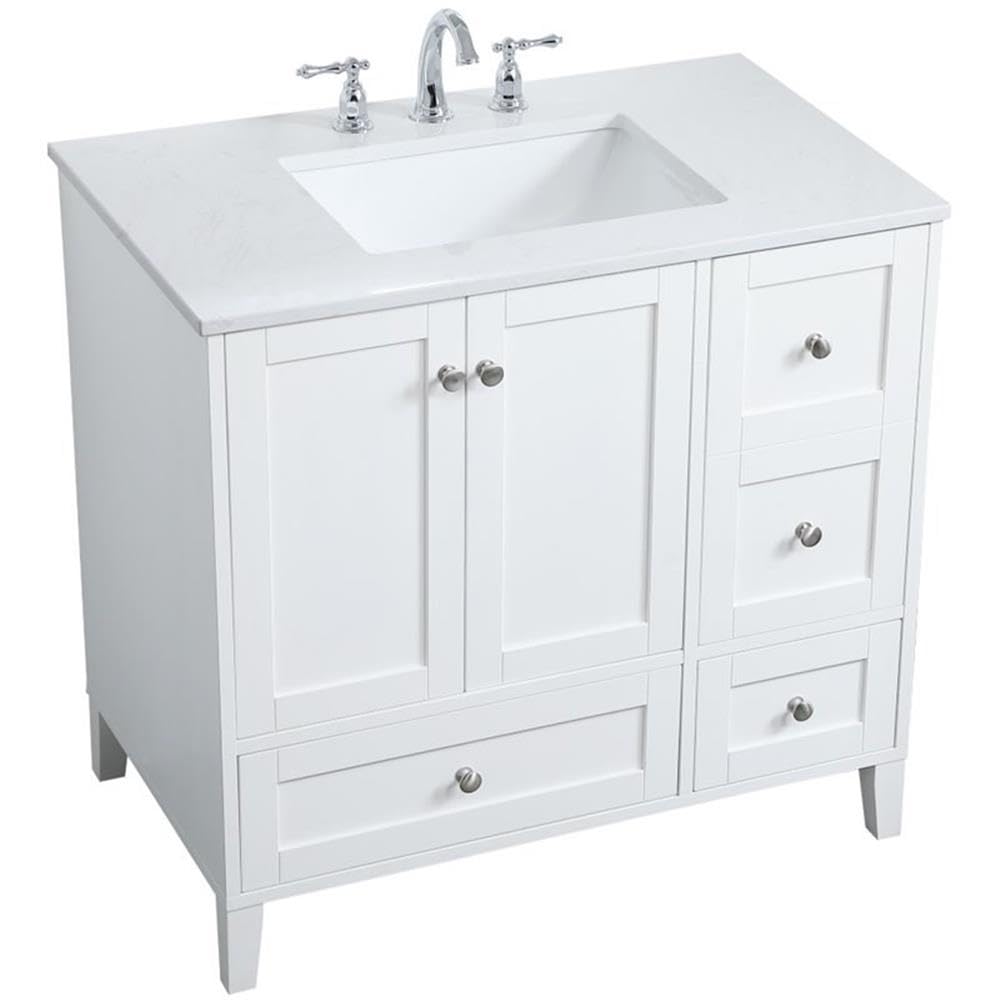 Elegant Decor Sommerville 36' Single Quartz Top Bathroom Vanity In White
