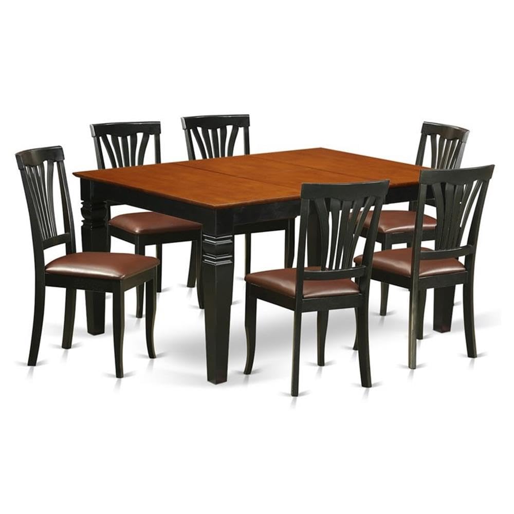 7  Pc  Dining  set  with  a  Kitchen  Table  and  6  Leather  Dining  Chairs  in  Black