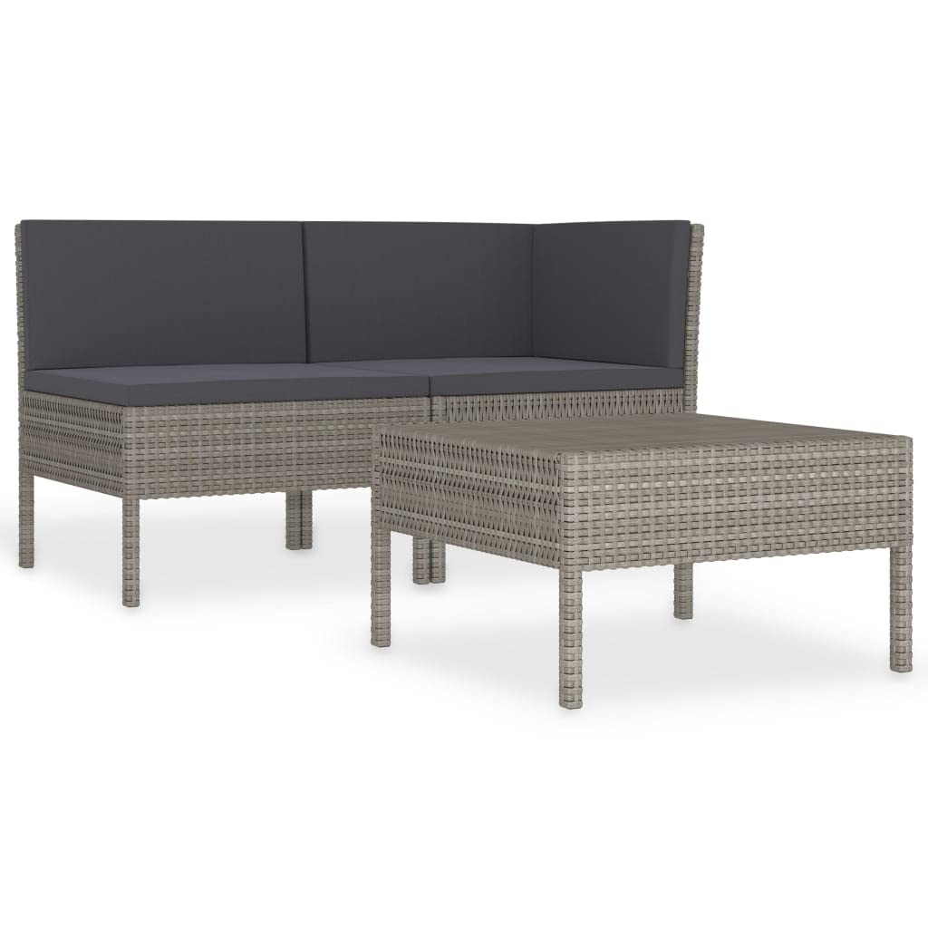 vidaXL 3 Piece Garden Lounge Set with Cushions Poly Rattan Gray