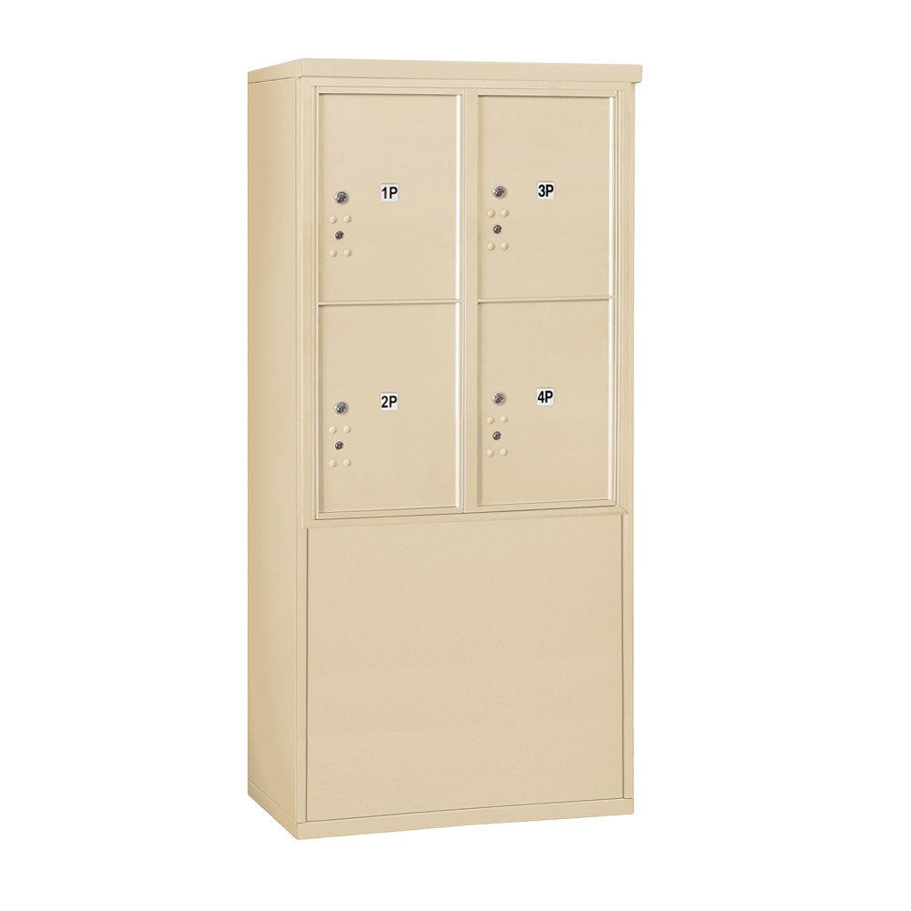 10 Door High Free-Standing 4C Horizontal Parcel Locker with 4 Parcel Lockers in Sandstone with USPS Access