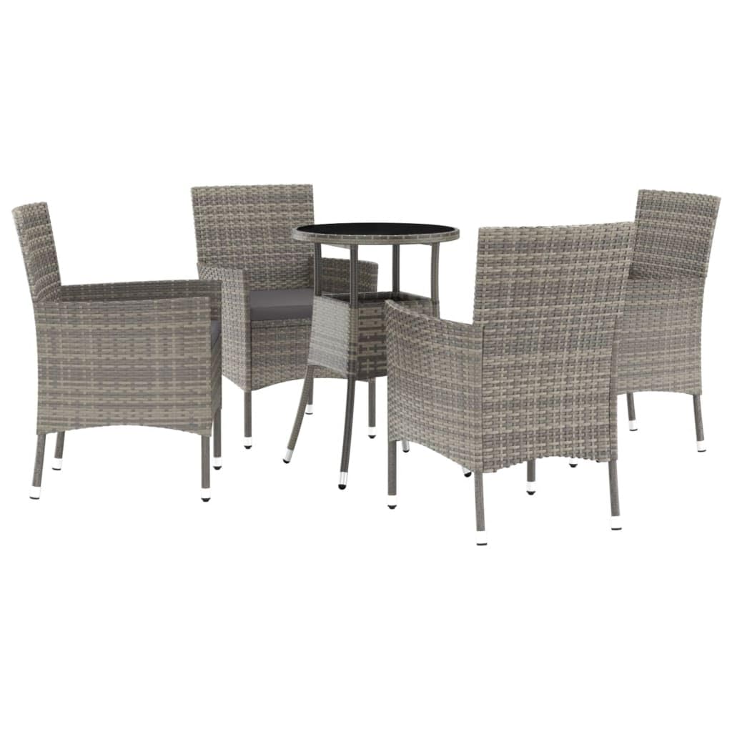 Vidaxl 5 Piece Patio Bistro Set With Cushions – Gray Poly Rattan And Powder-Coated Steel Frame – Includes 4 Chairs And A Table – Suitable For Indoor And Outdoor Use