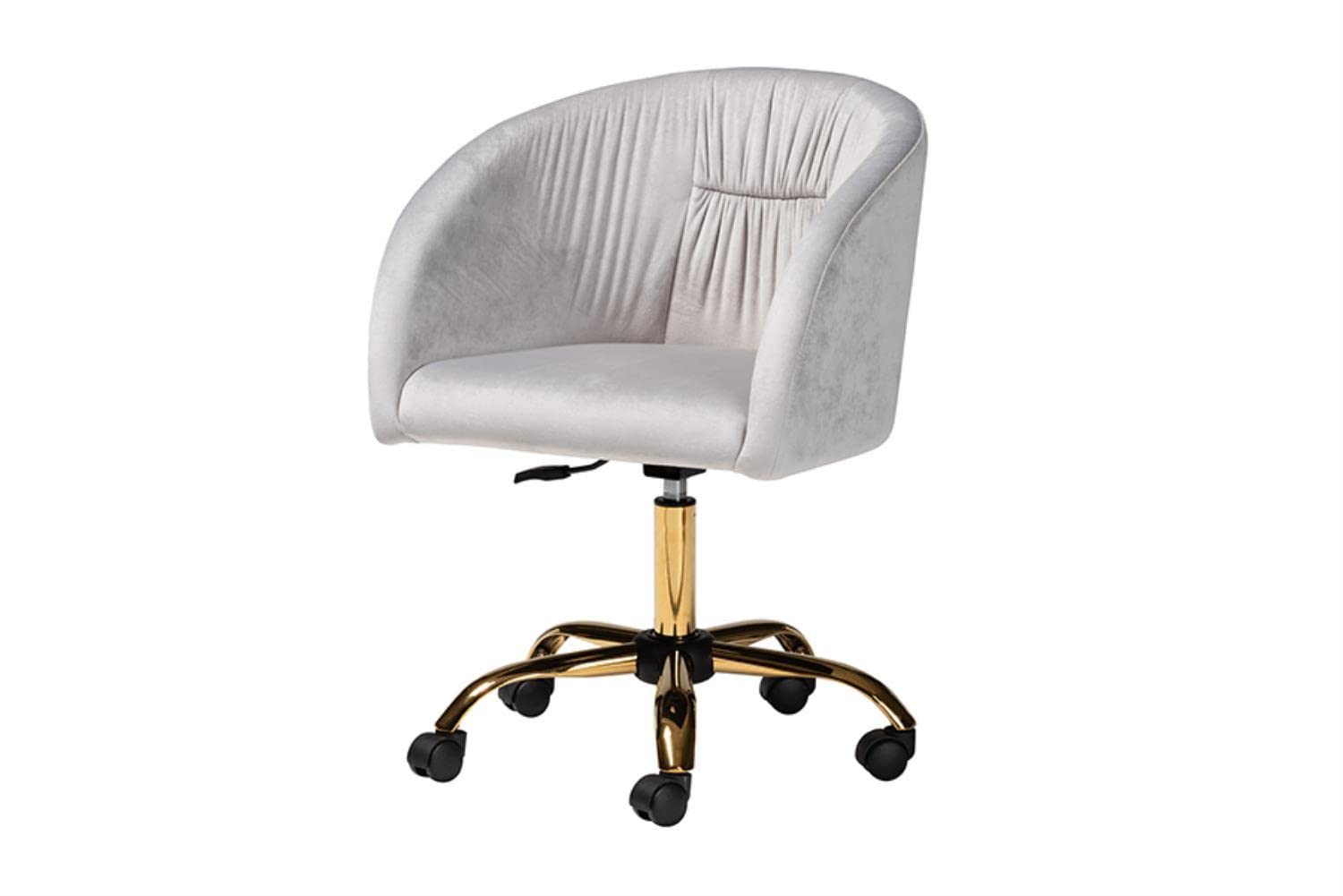 Baxton Studio Ravenna Grey Velvet Fabric And Gold Metal Swivel Office Chair