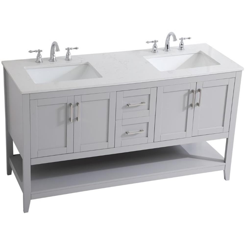 Elegant Decor Aubrey 60 Double Quartz Top Bathroom Vanity In Gray