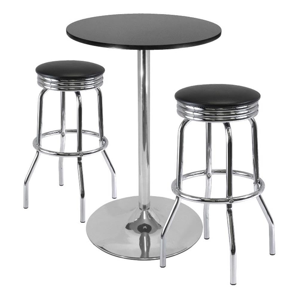 Summit 3-Pc Pub Table with Swivel Seat Bar Stools, Black and Chrome