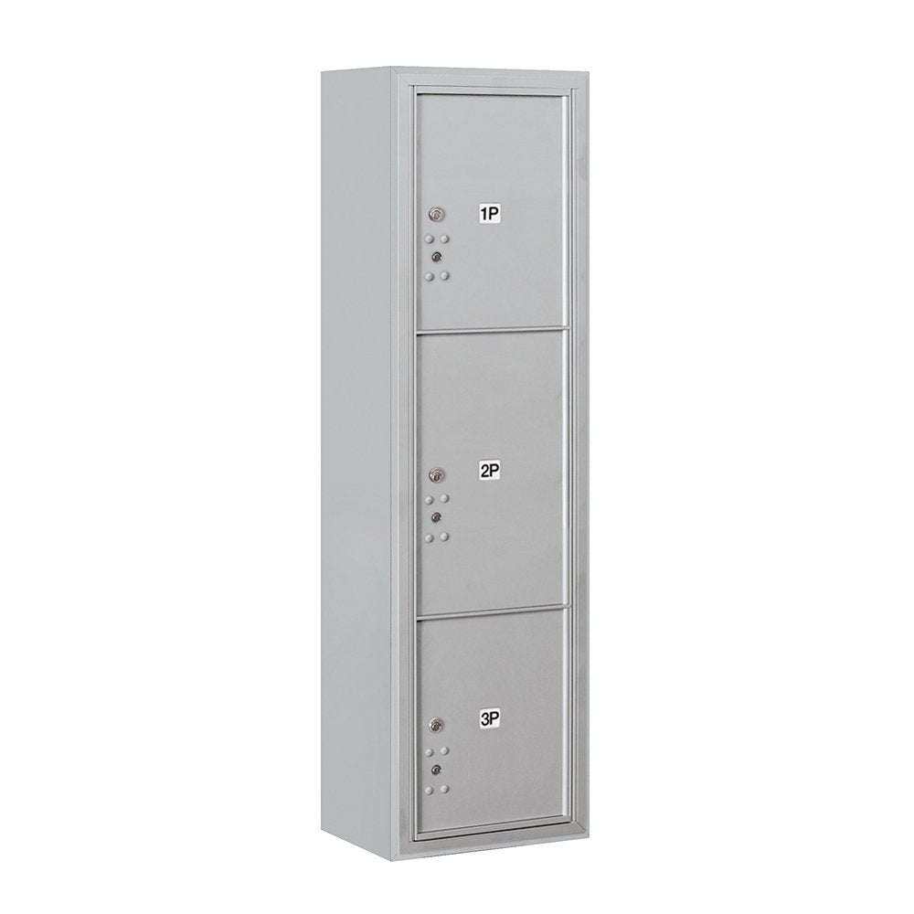 Maximum Height Surface Mounted 4C Horizontal Parcel Locker with 3 Parcel Lockers in Aluminum with USPS Access