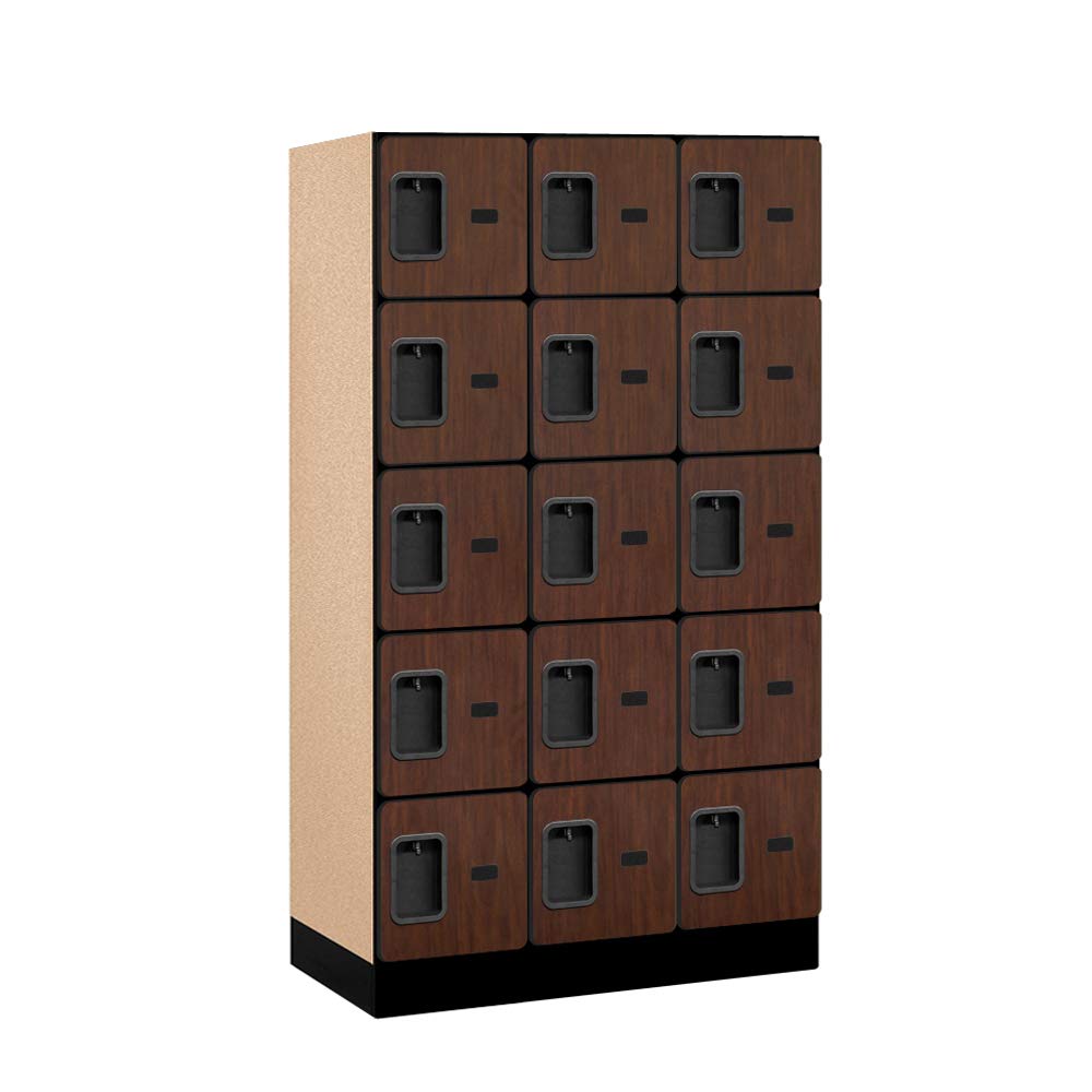 12 Wide Five Tier Box Style Designer Wood Locker - 3 Wide - 5 Feet High - 18 Inches Deep - Mahogany
