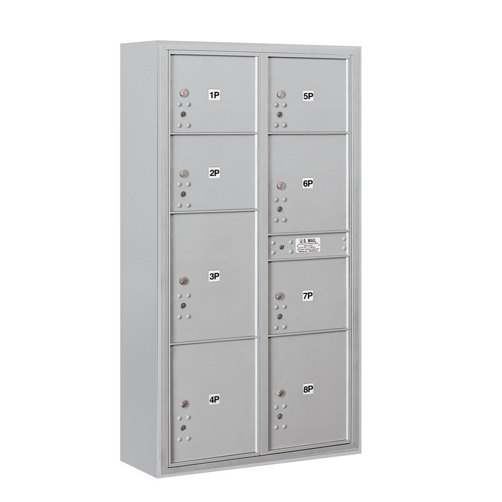 Maximum Height Surface Mounted 4C Horizontal Parcel Locker with 8 Parcel Lockers in Aluminum with Private Access