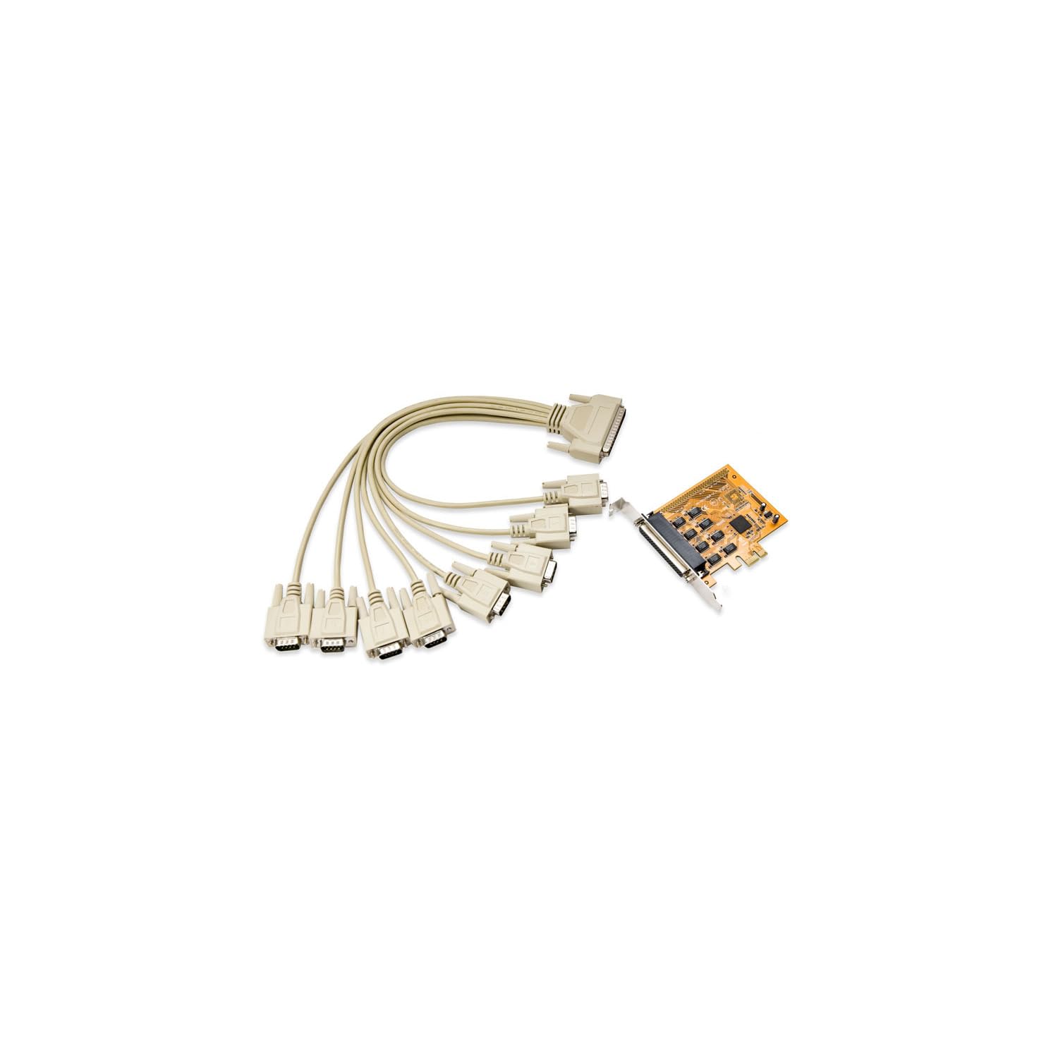 PCIe 8x Port Serial RS232 Card, Oxford Chipset, with Fan-Out Cable