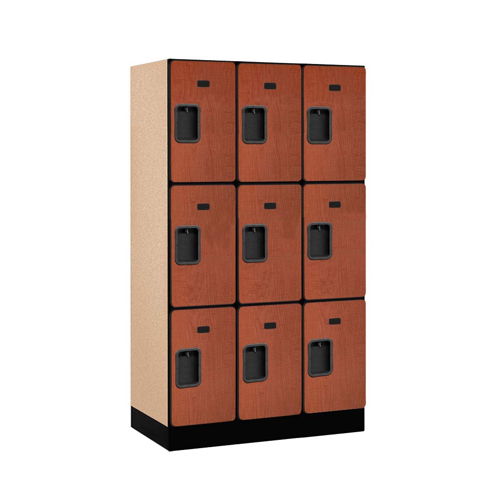 12 Wide Triple Tier Designer Wood Locker - 3 Wide - 5 Feet High - 18 Inches Deep - Cherry