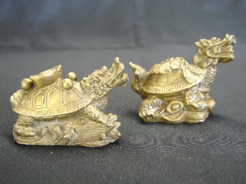 Pair of Brass Metal Dragon Tortoises