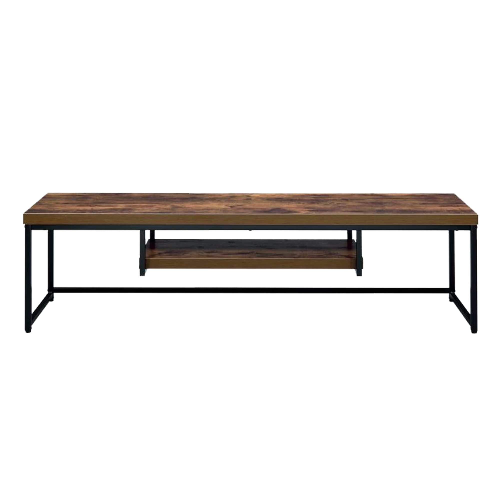 Rectangular Wood And Metal TV Stand With One Shelf, Brown And Black