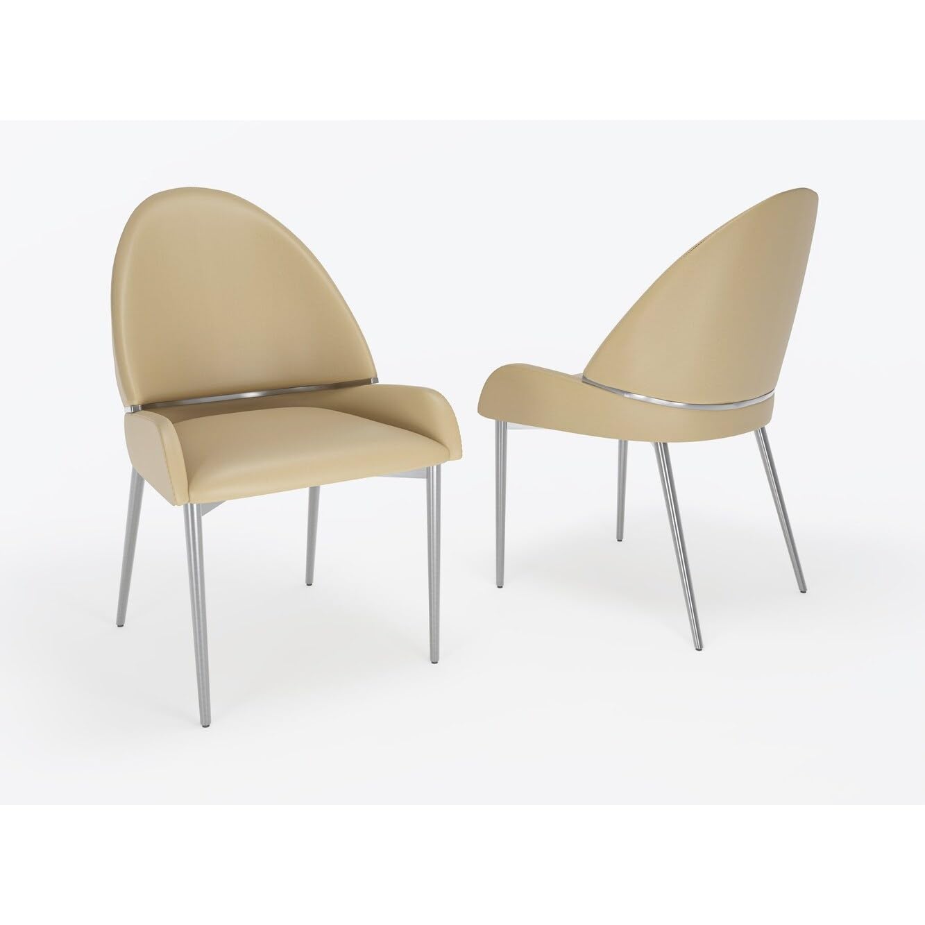 Set of 2 Taupe Color PU Leather Dining Chair with Matte Gold Fram