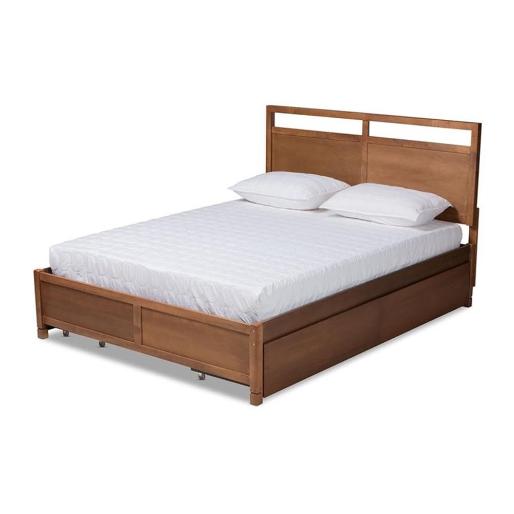 Baxton Studio Saffron Modern And Contemporary Walnut Brown Finished Wood Queen Size 4-Drawer Platform Storage Bed