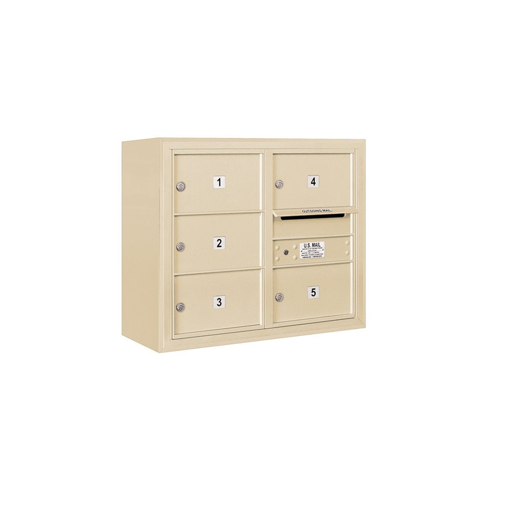 6 Door High Surface Mounted 4C Horizontal Mailbox with 5 Doors and 1 Parcel Locker in Sandstone with Private Access