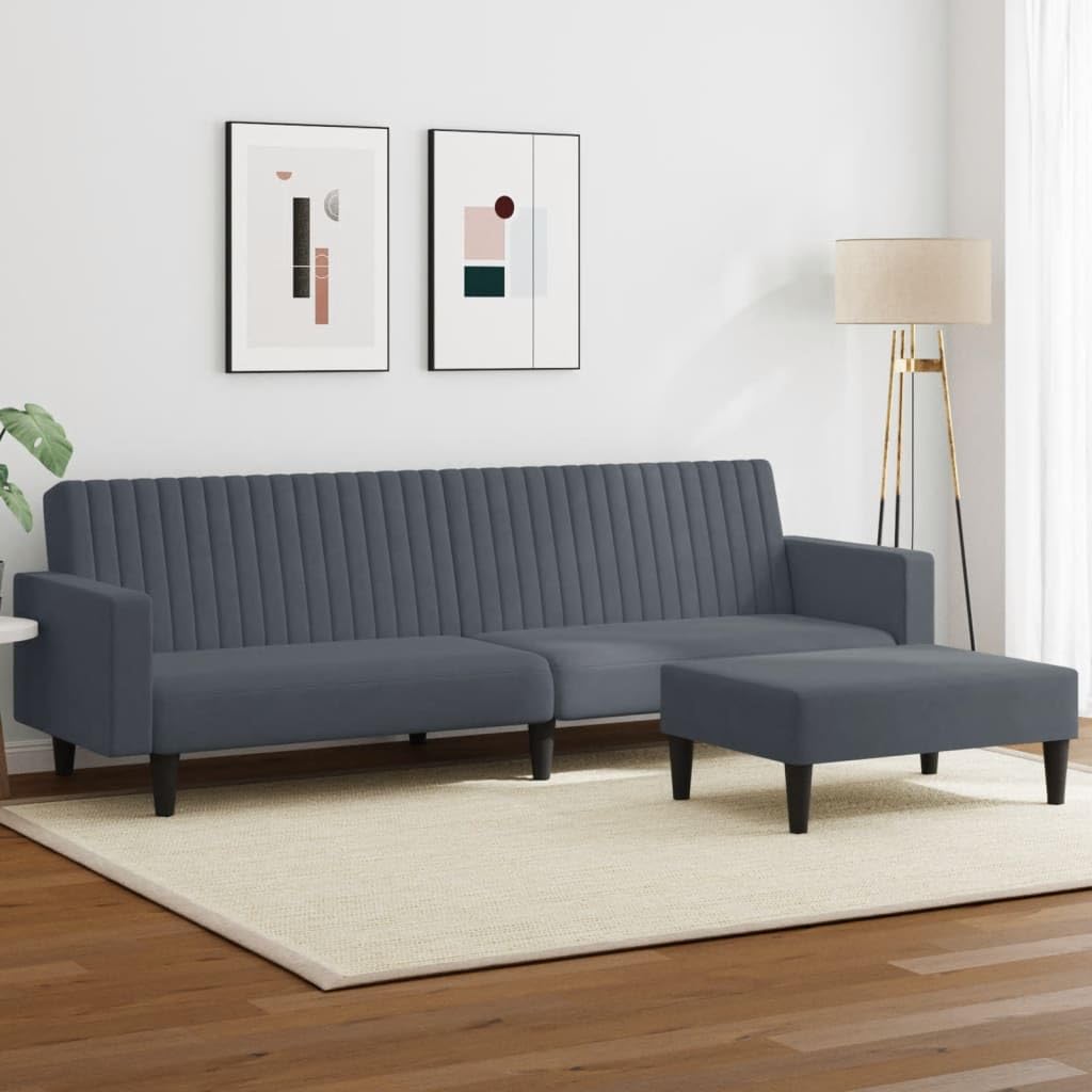 Vidaxl 2-Piece Convertible Sofa Bed Set With Footstool In Luxurious Dark Gray Velvet, Versatile Furniture For Living Room Or Den