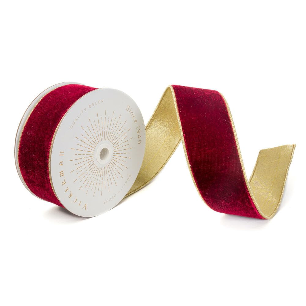 Casafoyer 2.5”x10yd Burgundy Velvet Gold Trim - (Pack Of 2)