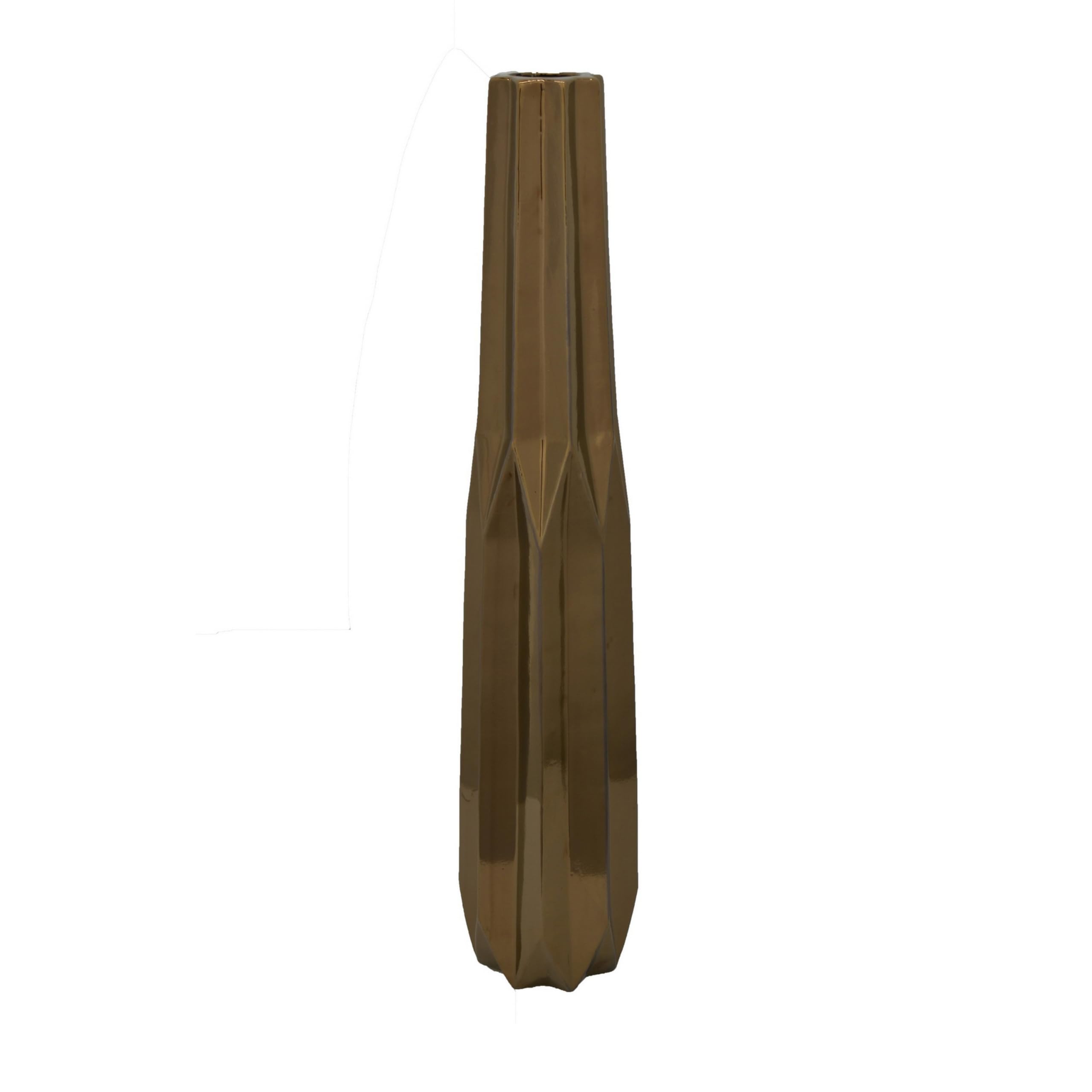 Tasha Vase with Geometric Design, Slim Profile Bronze Ceramic 32 Inch