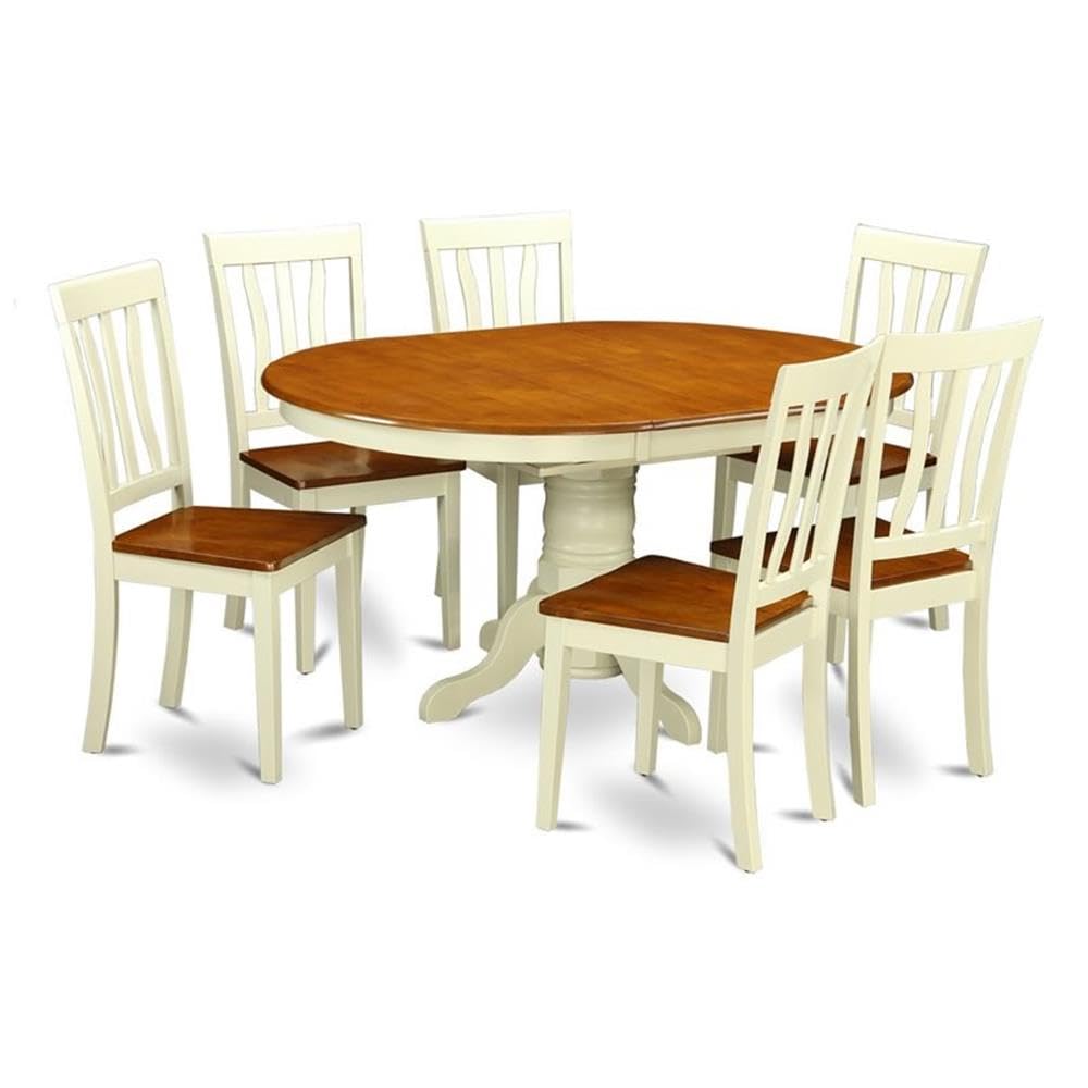 7  Pc  Kenley  Dinette  Table  with  a  Leaf  and  6  Wood  Seat  Chairs  in  Buttermilk  and  Cherry