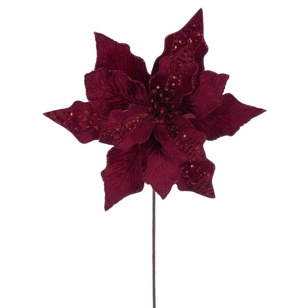 Casafoyer Burgundy Velvet Striped Poinsettia Stem - Pack of Three ( Pack of 2 )