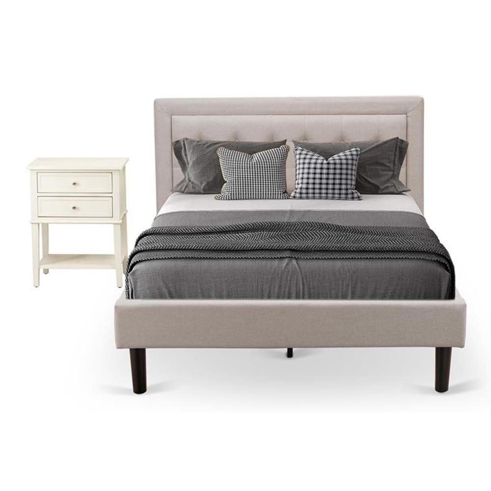 FN08K-1VL0C 2-Piece Fannin King Bedroom Set with 1 Platform Bed and a Small Nightstand - Reliable and Durable Construction - Mist Beige Linen Fabric