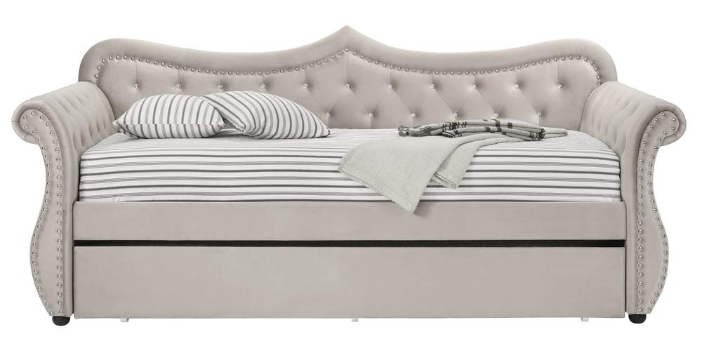 Acme Adkins Tufted Upholstered Twin Daybed And Trundle In Beige Velvet