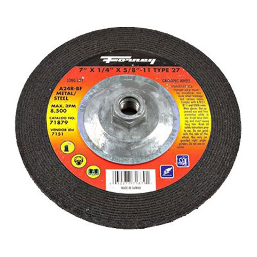 Forney 71879 Grinding Wheel With 58-Inch-11 Threaded Arbor, Metal Type 27, A24R, 7-Inch-By-14-Inch