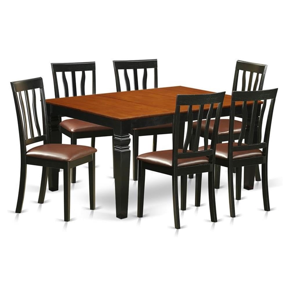 7  Pc  Kitchen  table  set  with  a  Dining  Table  and  6  Leather  Kitchen  Chairs  in  Black