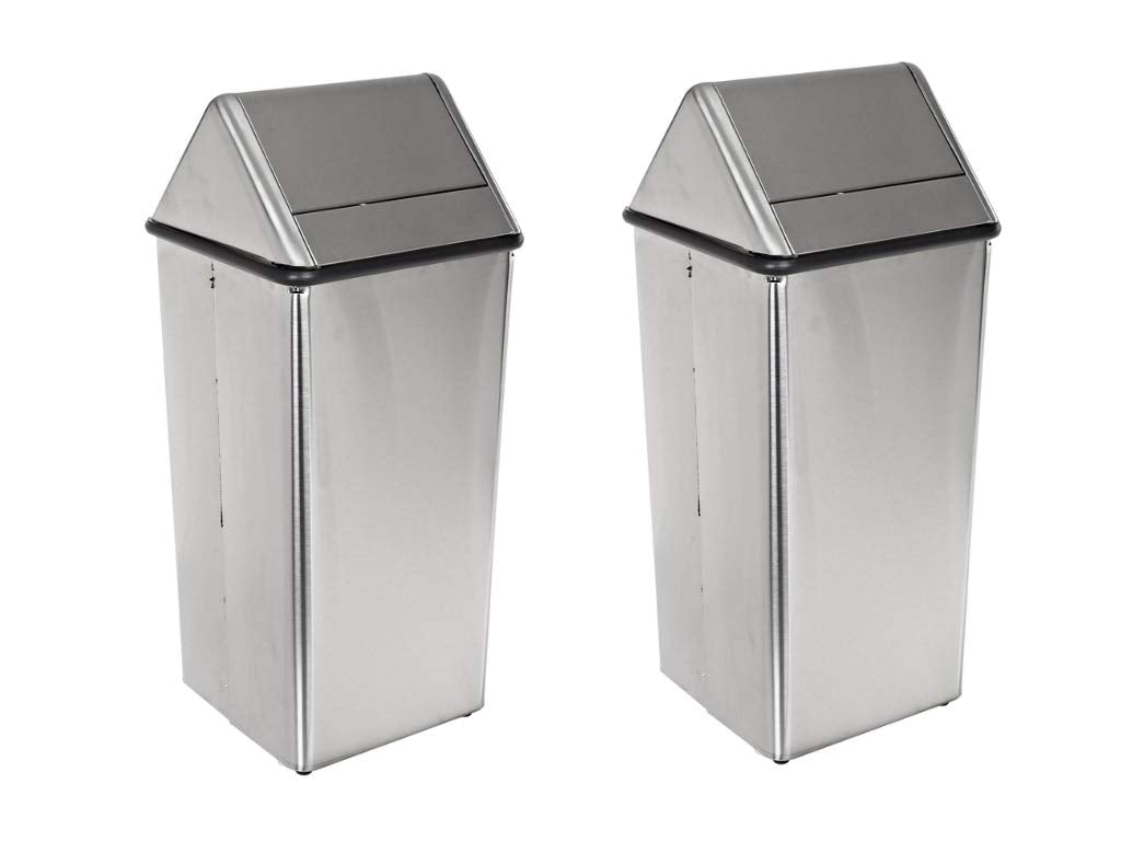 Witt Industries Stainless Steel 13-Gallon Waste Watcher Hamper and Swing Top Receptacle, Silver, Set of 2