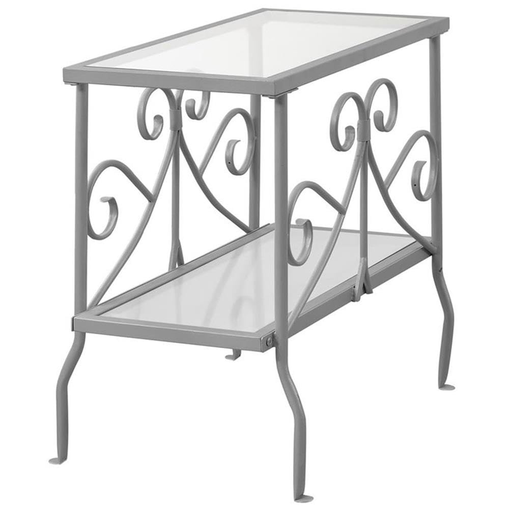 Accent Table, Side, End, Nightstand, Lamp, Living Room, Bedroom, Metal, Tempered Glass, Grey, Clear, Traditional