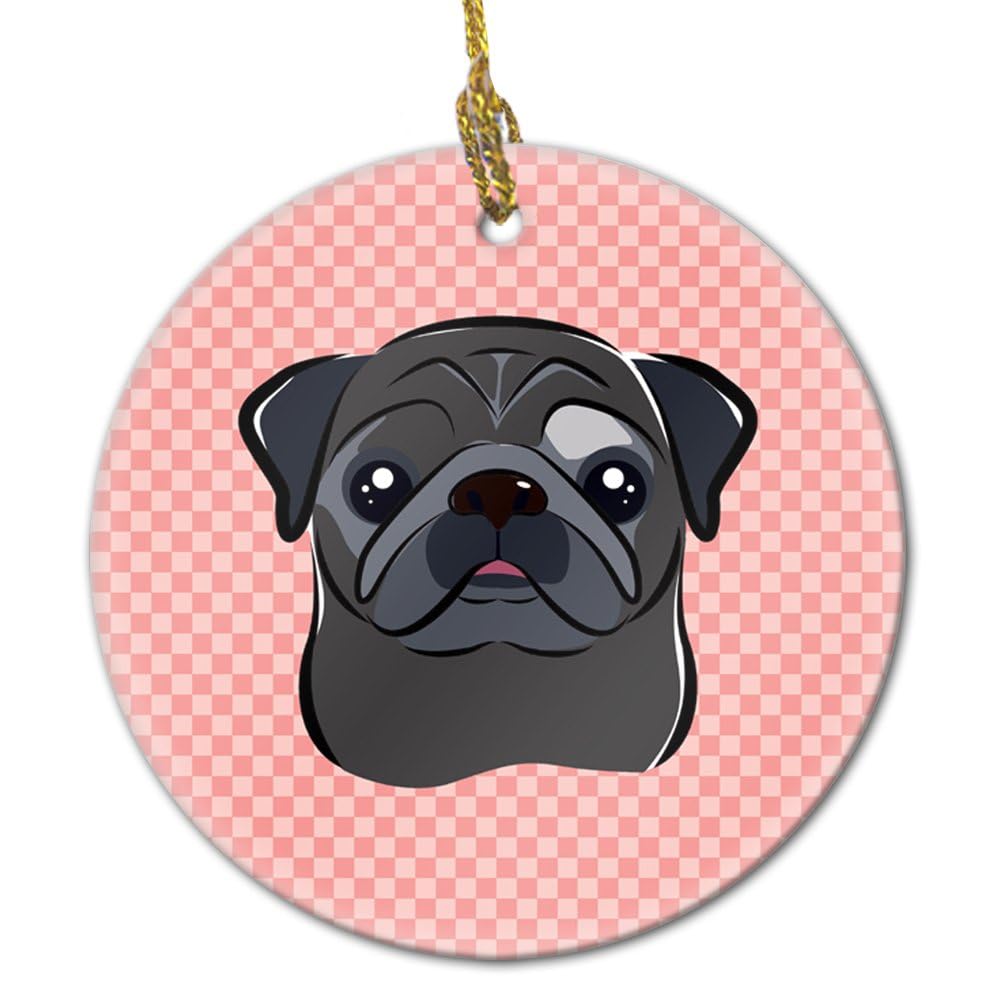 Checkerboard Pink Black Pug Ceramic Ornament BB1263CO1
