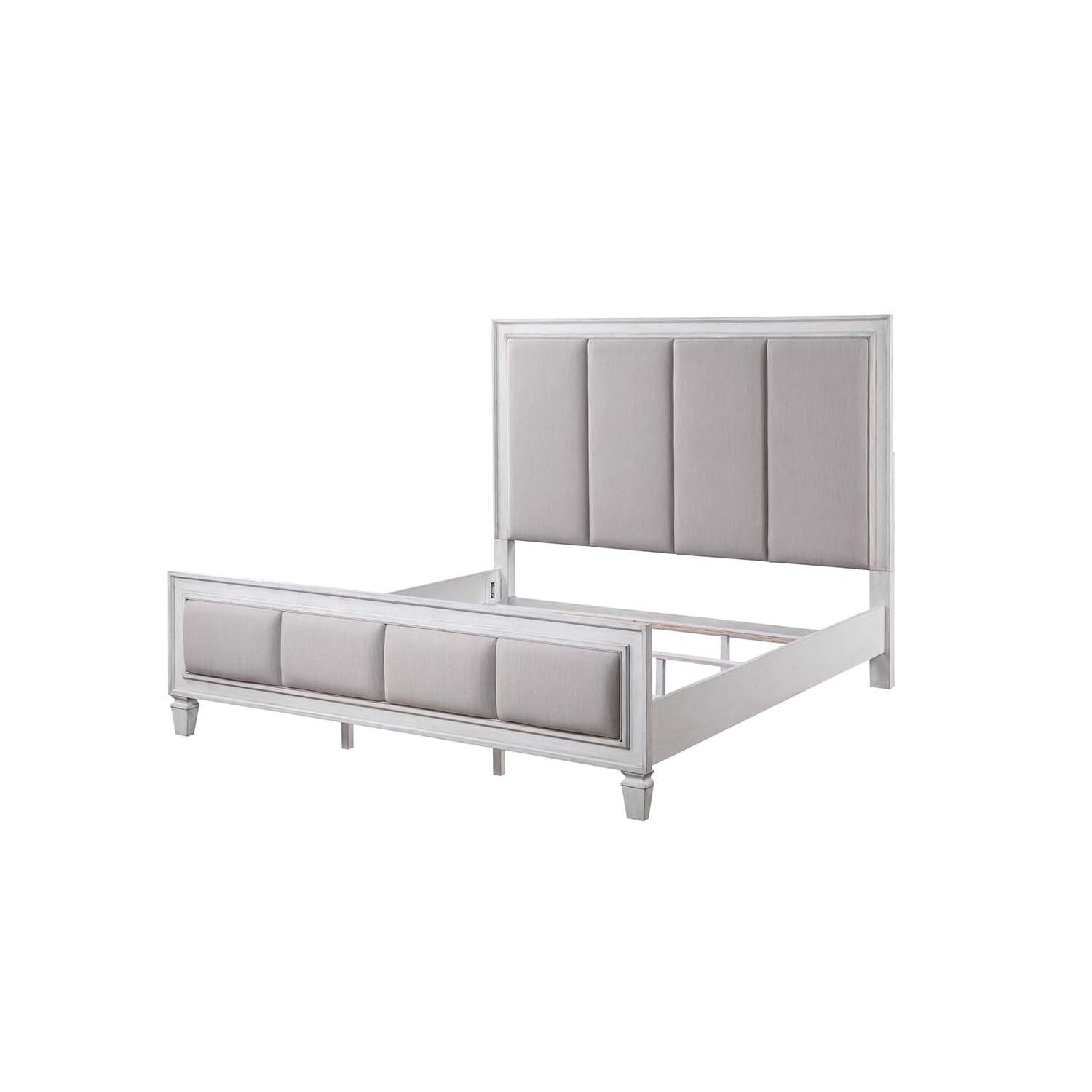 ACME Katia Eastern King Bed, Gray Linen & White Finish
