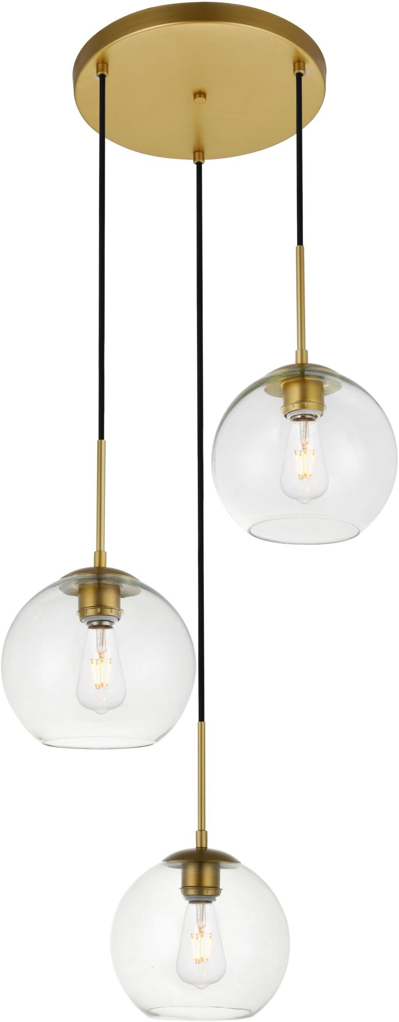 Baxter 3 Lights Brass Pendant With Clear Glass