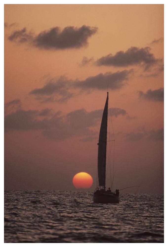 Sailboat adrift at sunset, Sri Lanka-Paper Art-42x62”