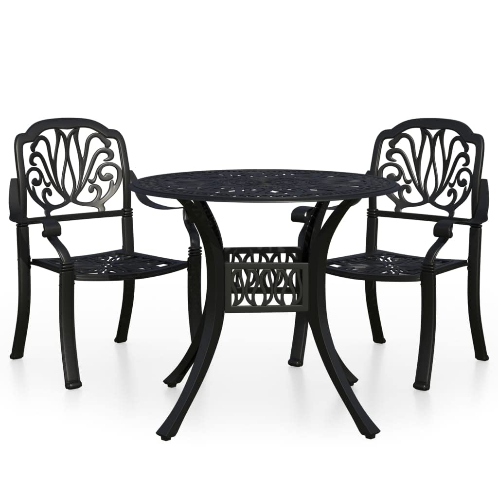 vidaXL 3 Piece Bistro Set Cast Aluminum Black