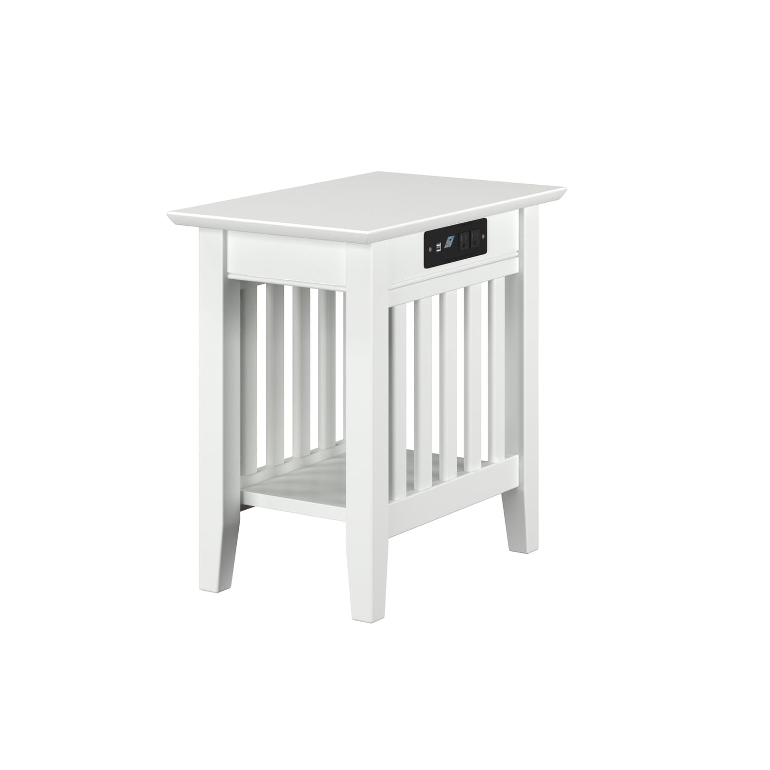 Mission Chair Side Table with Charger in White
