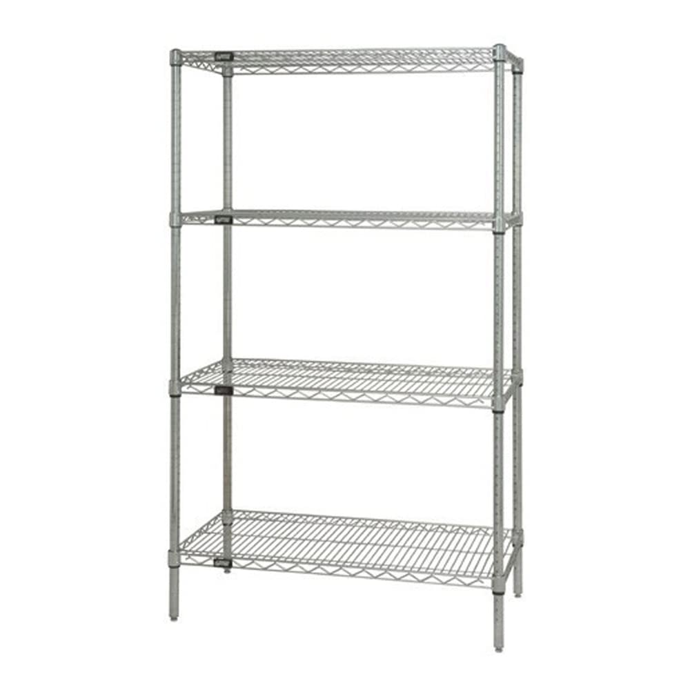 Wire Shelving, Starter Kit, 5-Sided Shelf, includes: (4) shelves, (4) posts and (16) split sleeves, chrome plated finish, suitable for dry environments, NSF, shipped KD