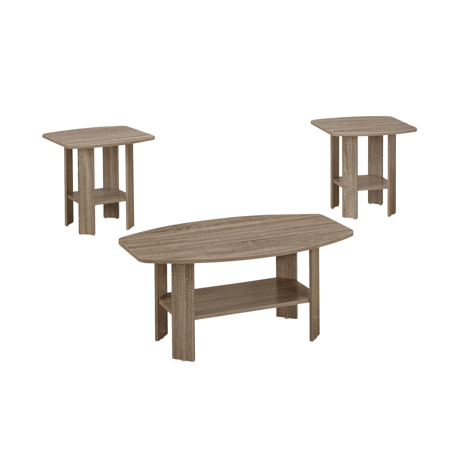 Table Set, 3Pcs Set, Coffee, End, Side, Accent, Living Room, Laminate, Brown, Transitional