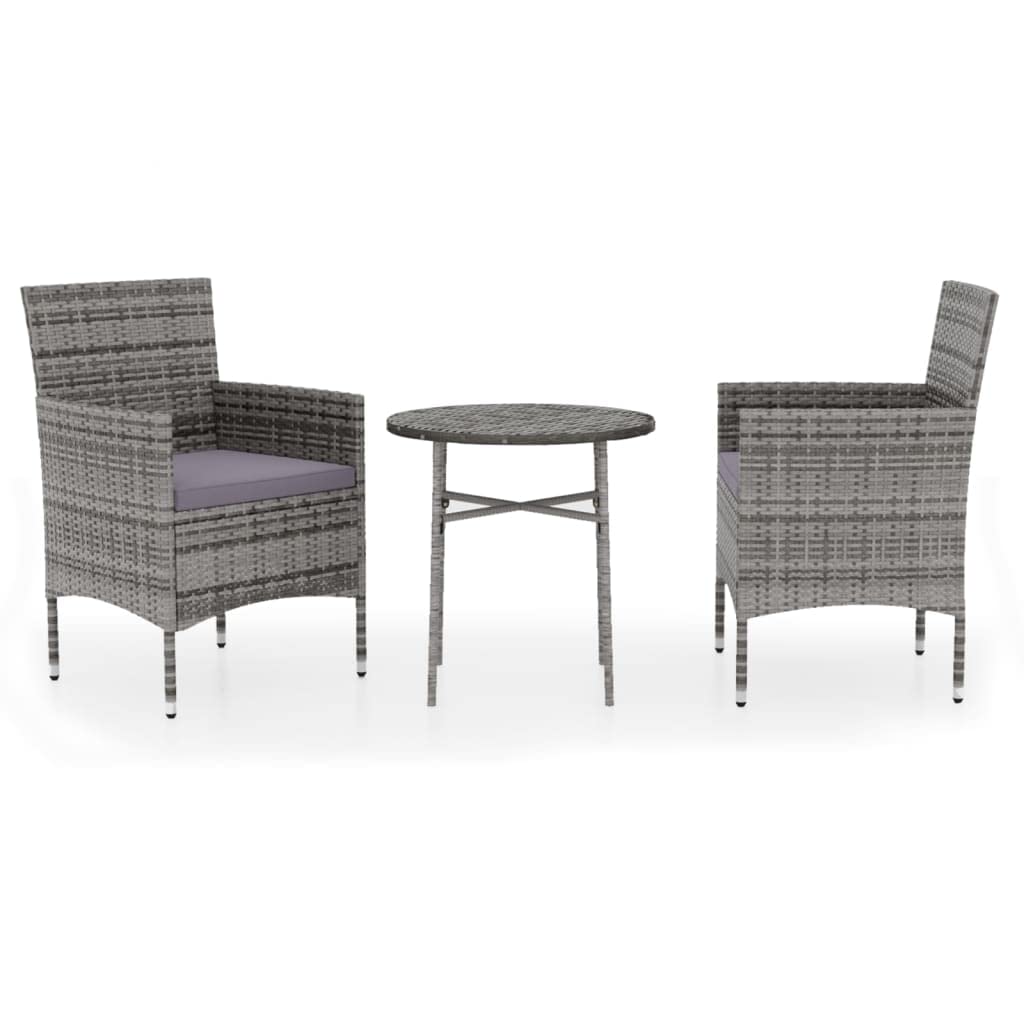 vidaXL 3 Piece Patio Dining Set Poly Rattan Gray
