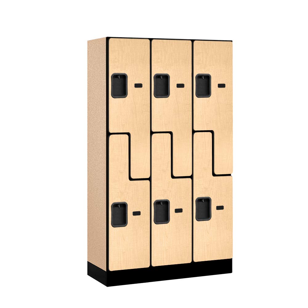 12 Wide Double Tier S Style Designer Wood Locker - 3 Wide - 5 Feet High - 15 Inches Deep - Maple