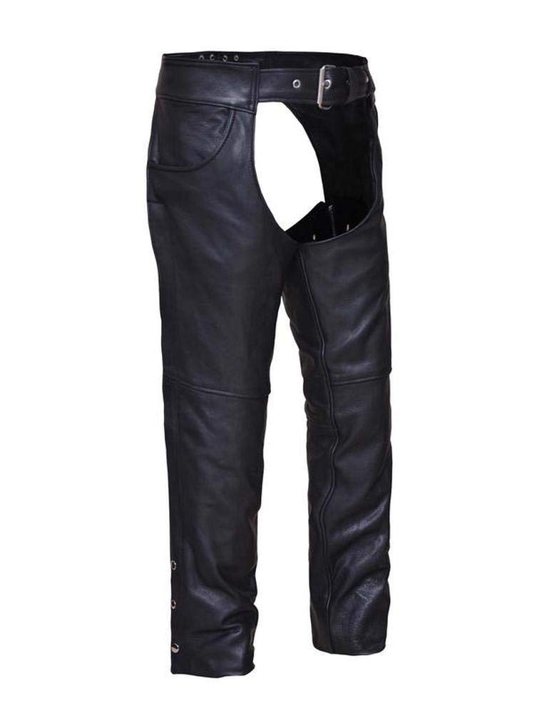 Unisex Naked Leather Jean Pocket Motorcycle Chaps,Black,Size - 3XL