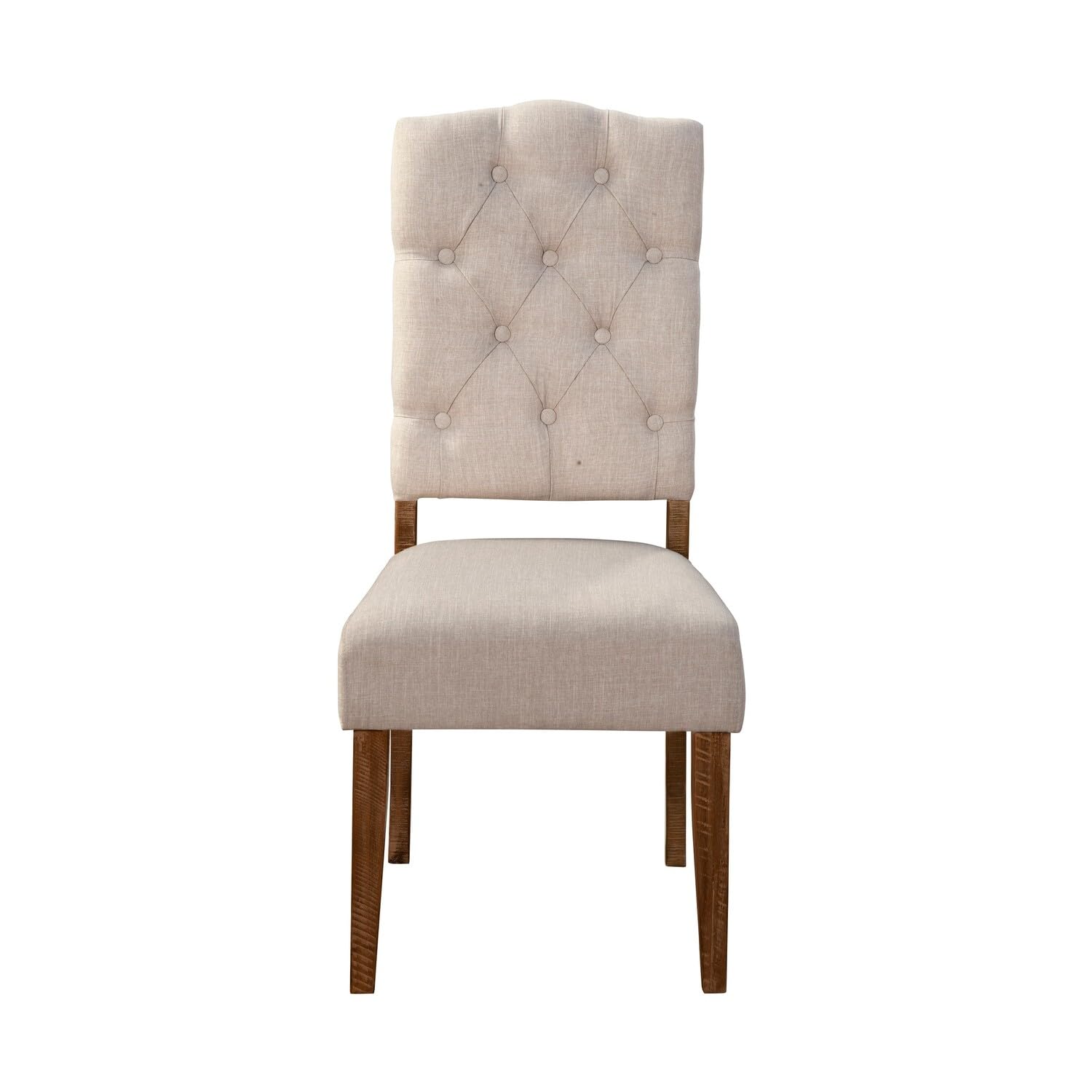 Bela Dining Chair Set of 2, Tufted Beige Back, Brown Acacia Wood