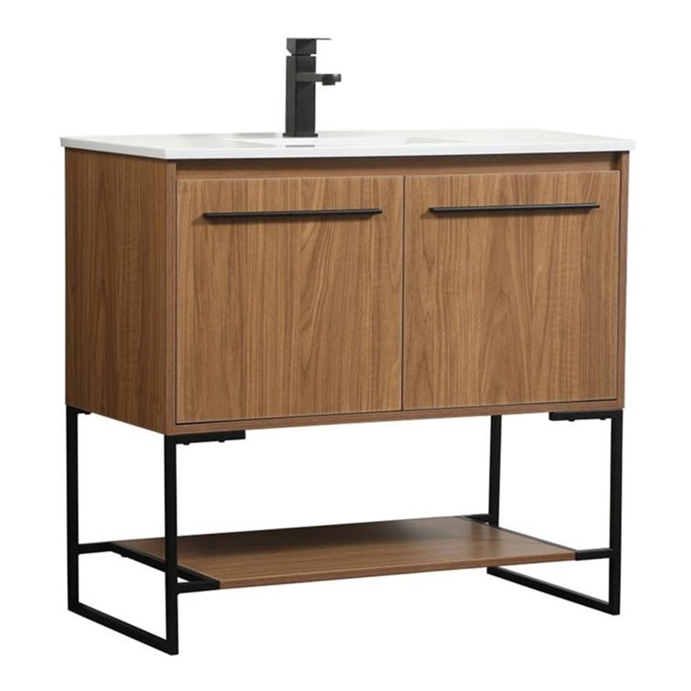 Elegant Decor Sloane 36 Aluminum Mdf Single Bathroom Vanity In Walnut Brown