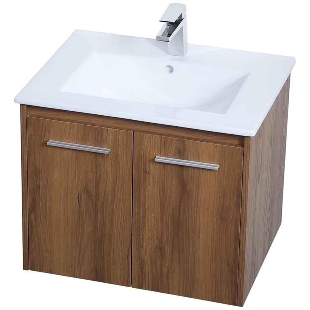 Elegant Decor Rasina 24' Single Porcelain Top Floating Bathroom Vanity In Walnut