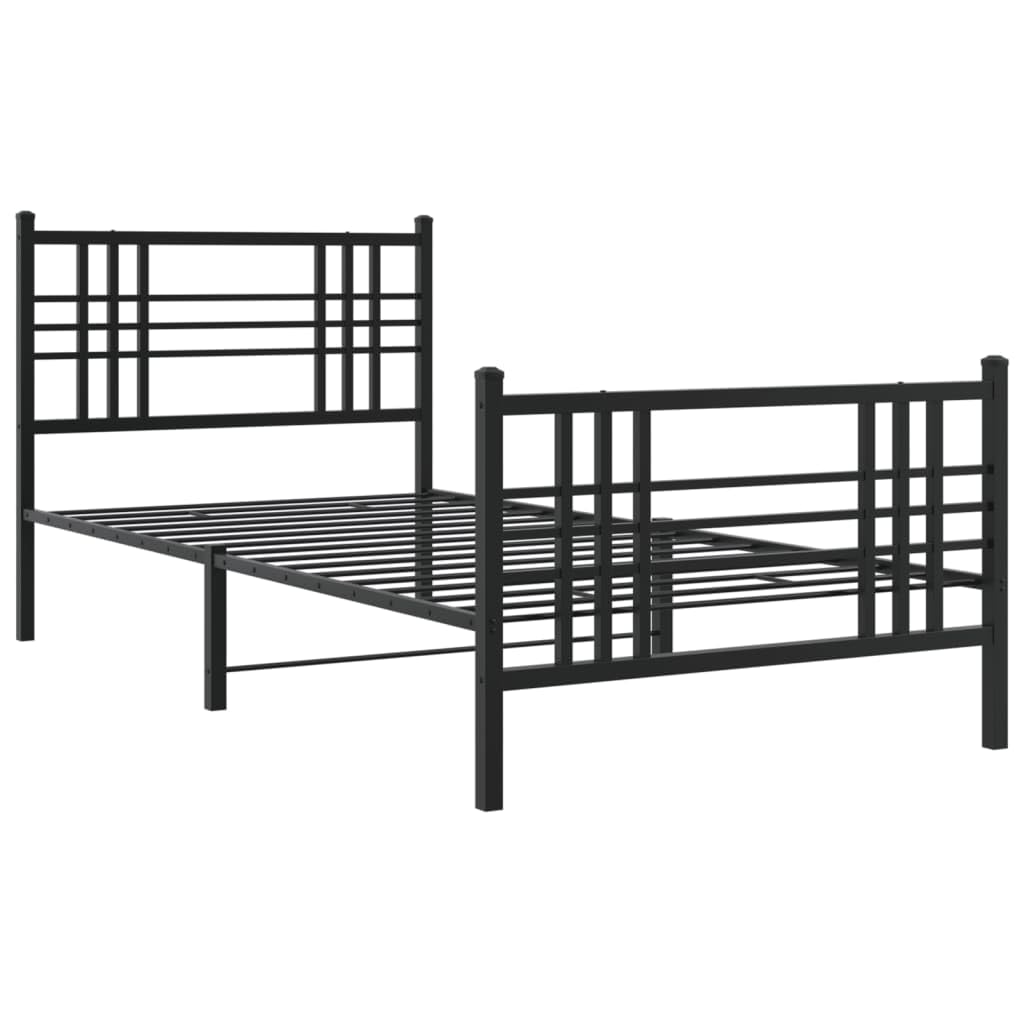 vidaXL Metal Bed Frame with Headboard and Footboard Black 39.4x78.7"