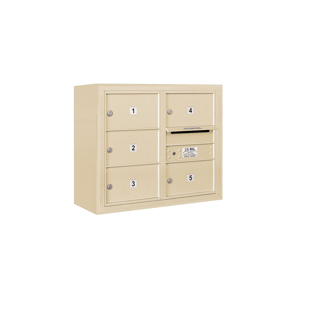 6 Door High Surface Mounted 4C Horizontal Mailbox with 5 Doors and 1 Parcel Locker in Sandstone with USPS Access