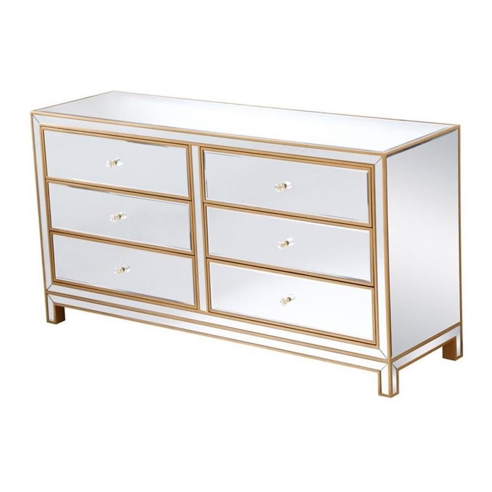 Elegant Decor Reflexion 6-Drawer Solid Wood And Mdf Dresser In Gold Finish