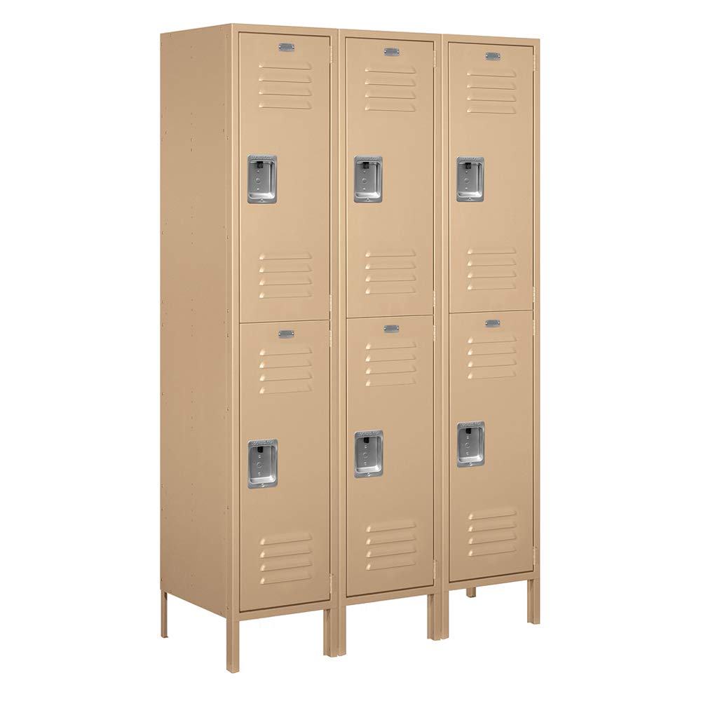 18 Wide Double Tier Standard Metal Locker - 3 Wide - 6 Feet High - 18 Inches Deep - Tan - Assembled