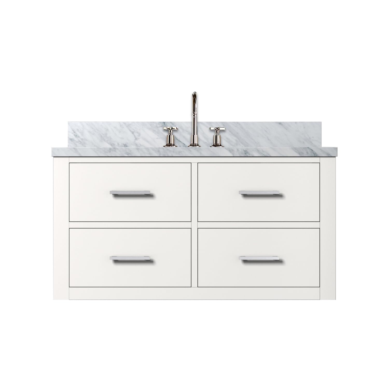 Castor 36 in W x 22 in D White Double Bath Vanity, Carrara Marble Top, and Faucet Set