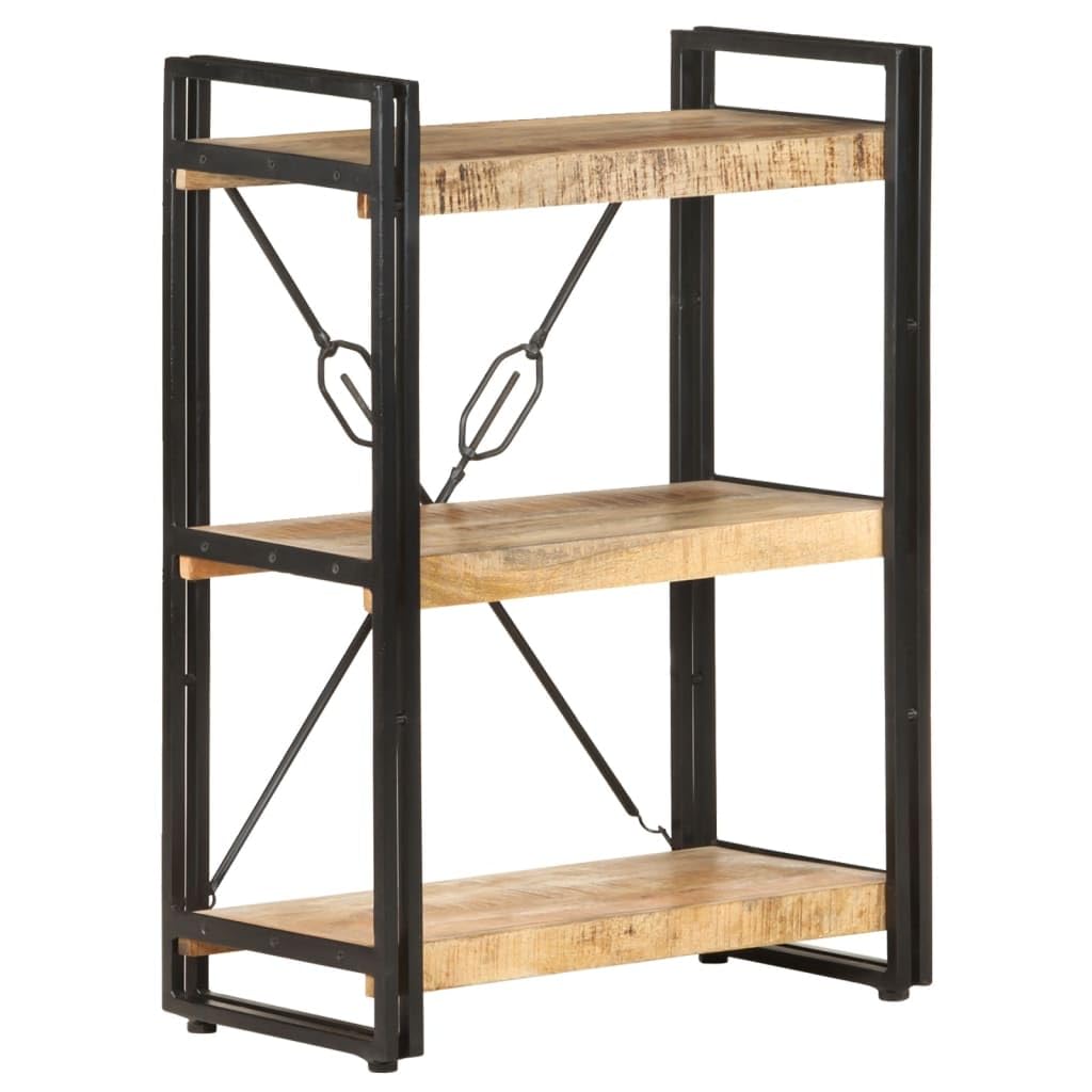 Vidaxl 3-Tier Industrial Style Bookcase Made From Solid Mango Wood And Powder-Coated Steel Frame, Suitable For Home Or Office Use, Space-Saving Bookshelf With Retro Design - Brown